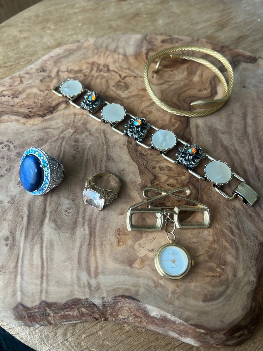 FUN lot of vintage costume jewelry: snake bracelet, brooch, 2 rings and more!